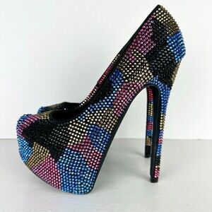 Steve Madden Dyvinal Multi-Colored Rhinestone Platform Heels Glitz Size 7.5